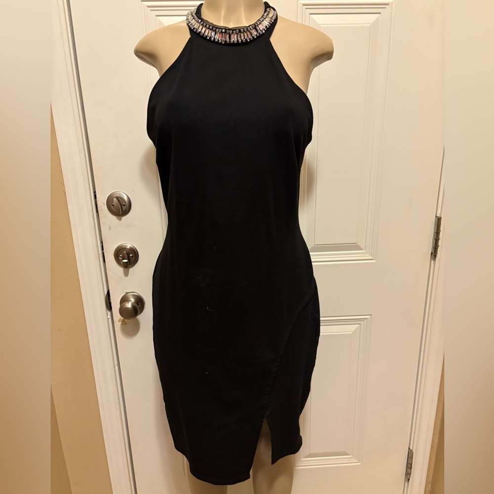 Charlotte Russe Black Halter Slit Bodycon Dress